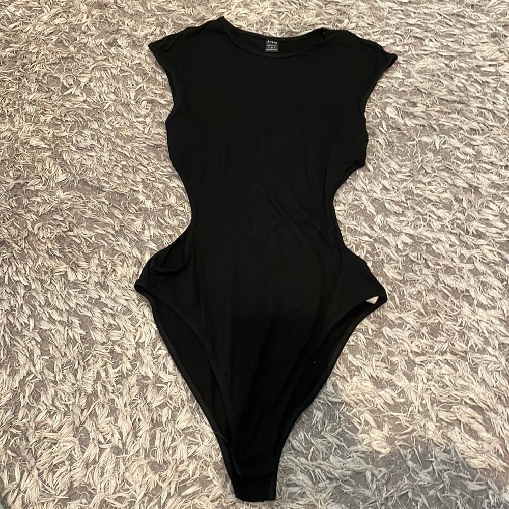 Black t shirt bodysuit with side cut outs